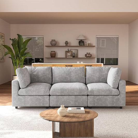 JACH 3-Seater Sectional Couches for Living Room, Deep Seat Modular Sofas, Cloud Sectional Couch, Sofa Covers Washable, Minimalist Modern Sofa for Living Room, Apartment, Light Grey