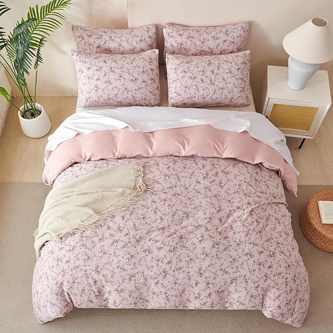 Floral Queen Comforter Set 3 Pieces Soft Cute Floral Bedding Comforter Lightweight Garden Style Queen Floral Botanical Comforter Set for All Seasons 1 Comforter and 2 Pillowcases
