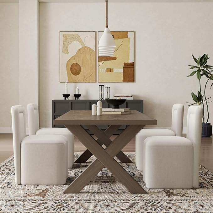 White Upholstered Dining Chairs Set of 2, Armless Modern Linen Dining Chairs with High Back, Kitchen Chair for Dining Room/Restaurant/Living Room
