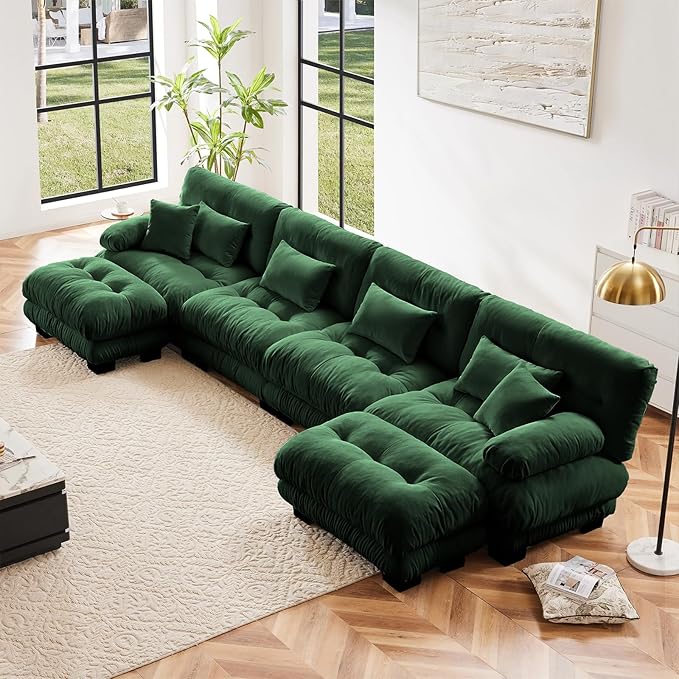 Green Ottoman for Modular Sectional Sofa, Single Sofa, Ottoman Seat for Convertible Sectional, Chenille Sofa Couch for Living Room, Bedroom, Apartment