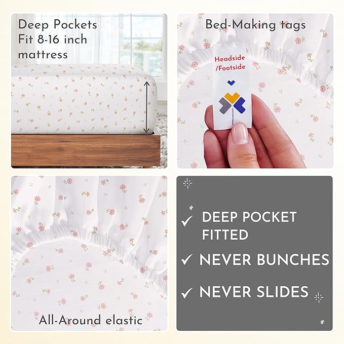 California Design Den Floral Print King Size Sheets Set - Luxury 400 Thread Count Sateen, Natural 100% Cotton Sheets King Size, Deep Pockets, Cooling and Durable Bedding Set - Soft Floral
