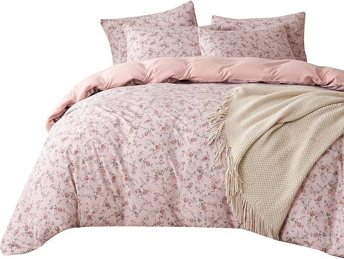 Floral Queen Comforter Set 3 Pieces Soft Cute Floral Bedding Comforter Lightweight Garden Style Queen Floral Botanical Comforter Set for All Seasons 1 Comforter and 2 Pillowcases