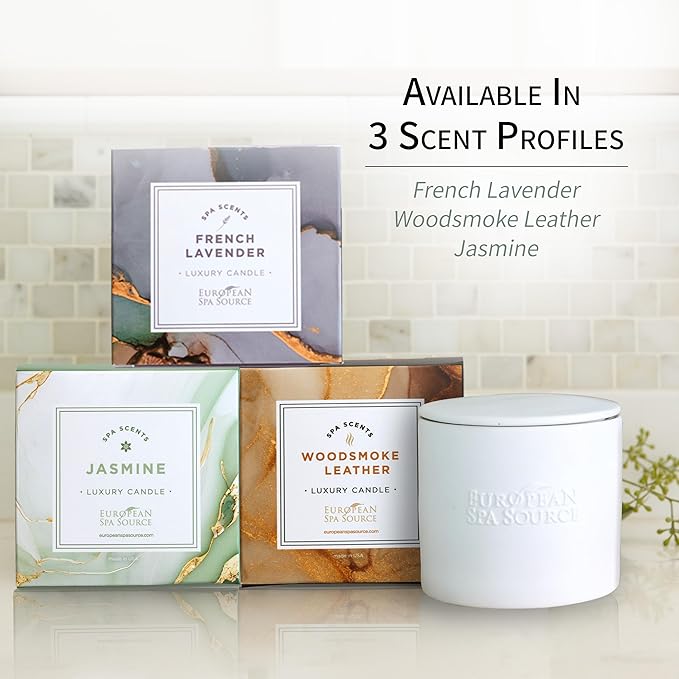 European Spa Source French Lavender Luxury Candle for Aromatherapy, Soy Wax Candle, Hand Poured, at Home Spa Experience Promoting Relaxation, 45 Hours of Burn Time