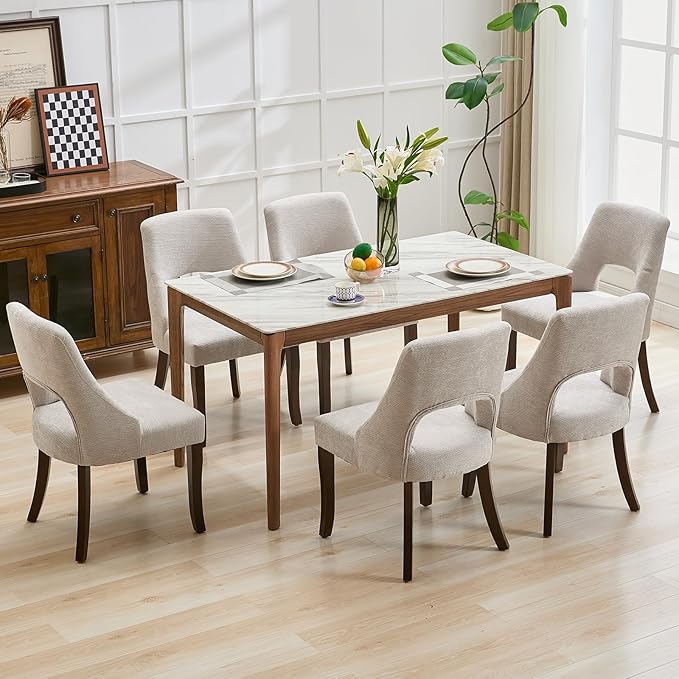 UVV Wooden Dining Chairs Set of 2, Mid Century Modern Upholstered Dining Room Chair Kitchen Chairs, Chenille Dinner Chair with Solid Wood Legs for Kitchen Dining Room, Light Grey-Chenille