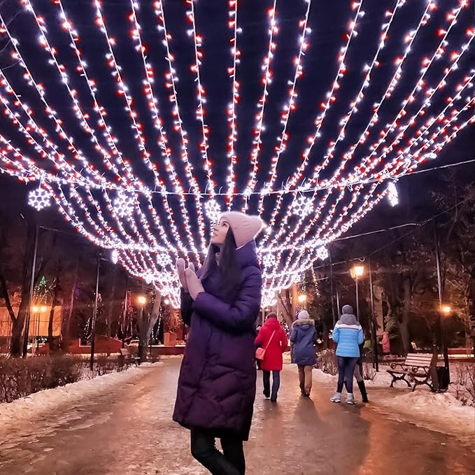 300 LED Christmas Lights Outdoor -100ft Extra Long Christmas String Lights 8 Modes Plug in Waterproof Fairy Lights with Timer Memory for Indoor Outside Bedroom Home Party Decoration, Red&White
