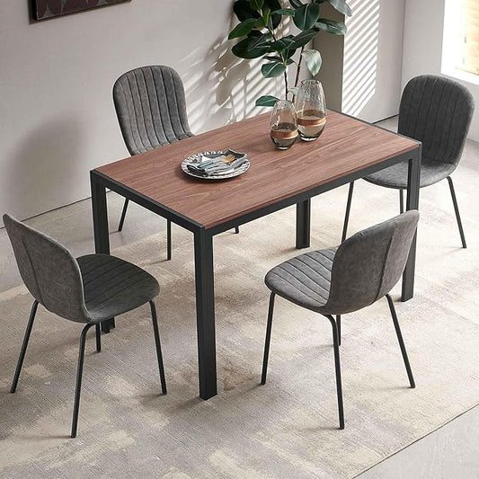 Dining Room Table Set for 4, 47" Rectangle Walnut Color Dining Table with Thick MDF Tabletop, Dark Grey Kitchen Chairs Upholstered Accent Chairs for Small Spaces