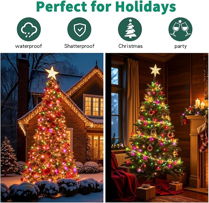 Christmas Lights 200 Count Mini colorful Lights ,Christmas Tree String Lights with 8 Modes & Timer ,Xmas Tree Lights Waterproof for Patio Garden Party Wedding Holiday Decor ,UL Certified (40feet)