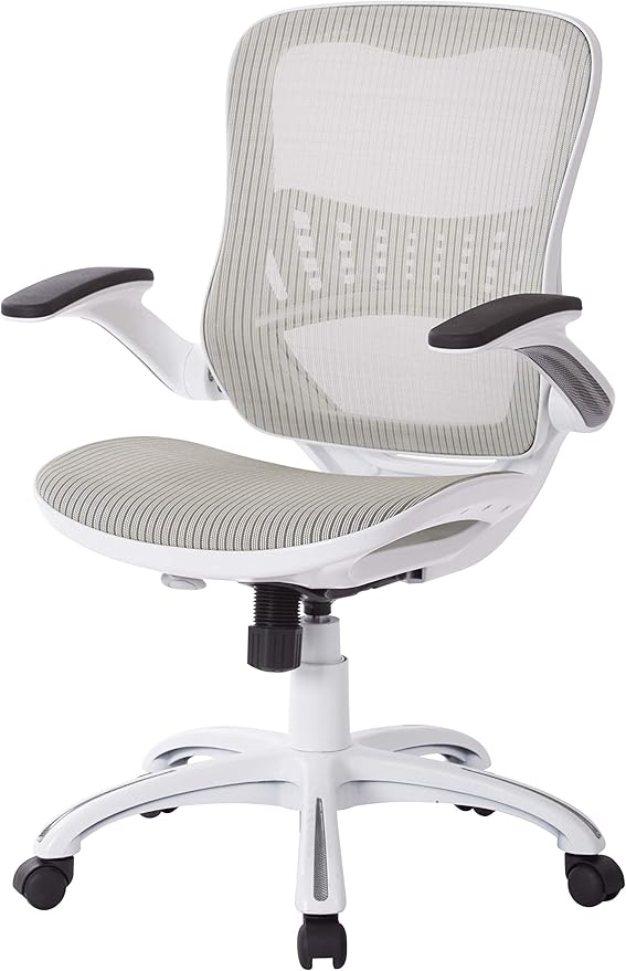 Office Star Ventilated Manager's Office Desk Chair with Breathable Mesh Seat and Back, White Base, White