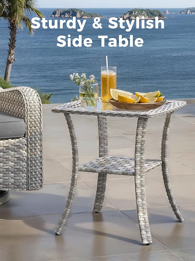 3 Piece Outdoor Wicker Patio Furniture Set,High Back Swivel Rocker Patio Chairs with 4" Thickened Cushions & Side Table, All-Weather PE Rattan for Garden, Backyard, Porch, Grey