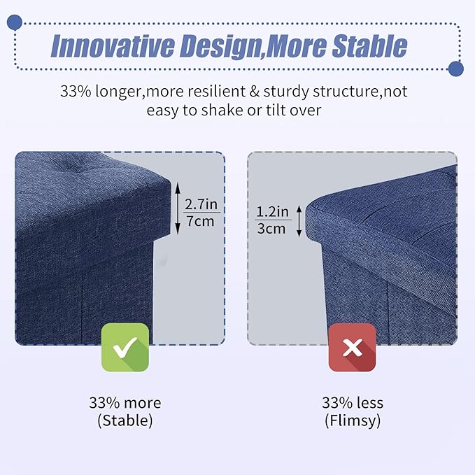 BRIAN & DANY 43 Inches Ottoman with Storage, Linen Storage Ottoman Bench, End of Bed Benches, Folding Ottomans for Bedroom, Living Room and Entryway (Blue)