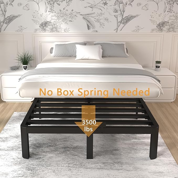 ITIMIDI 12 Inch Queen Bed Frame, Safety Design with Rounded Corner Legs and DIY Headboard, Metal Bed Frame Queen Size, Heavy Duty Steel Slat Support, Noise Free, No Box Spring Needed, Black