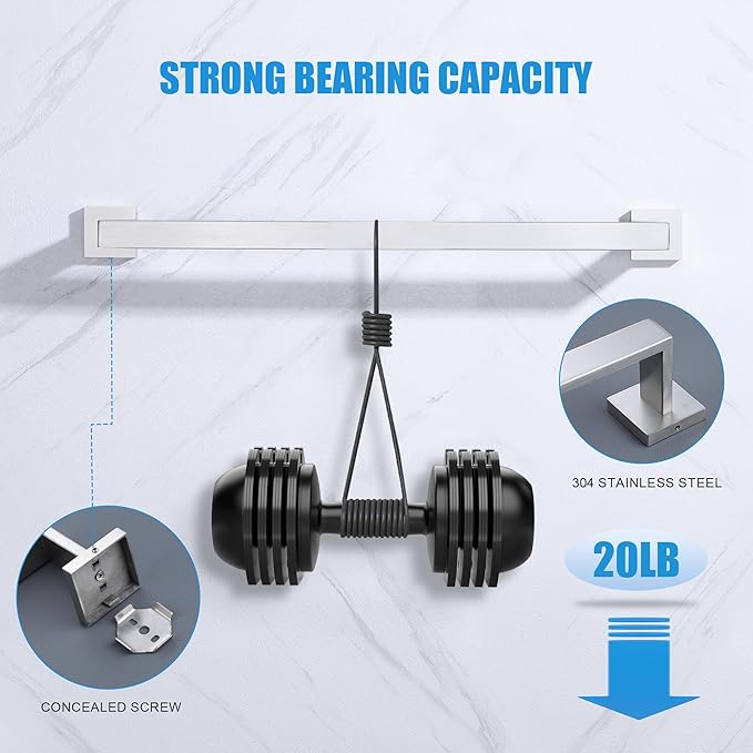 LANC 24 Inch Bathroom Towel Bar Wall Mounted Bath Hand Towel Holder Brushed Nickel Towel Hanger Square Towel Rail Shower Towel Rod for Kitchen Bedroom Modern Towel Rack, A8804BN-6P1
