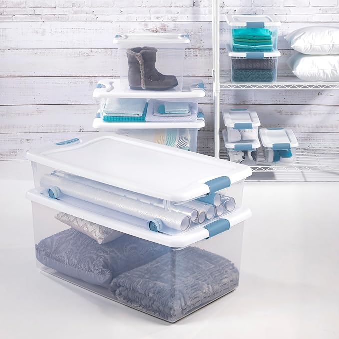 Sterilite 36-Pack Latching Box, Under Bed Storage Bins with Lids, Clear Plastic, 15 Quart - Heavy-Duty Organizing Containers for Closet, Bathroom, and Office