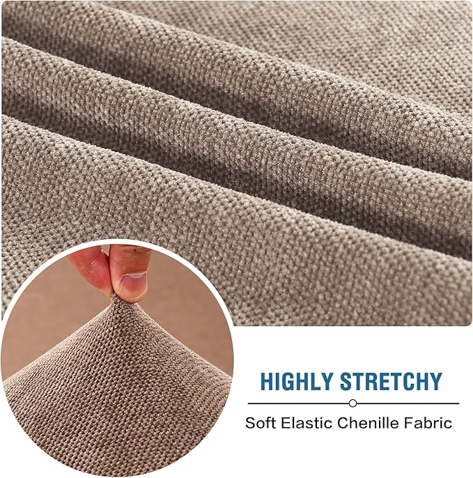 H.VERSAILTEX Stretch Chenille Couch Covers for 3 Cushion Couch Sofa Thick Soft Individual Couch Cushion Covers Replacement Couch Cover 3 Cushion Sofa(3 Seater Sofa Cushion Cover,Taupe)