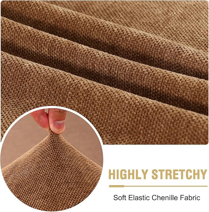 H.VERSAILTEX Stretch Chenille Couch Cushion Cover Soft Sofa Covers Individual Seat Couch Slipcover Sets Furniture Protector Seat Cushion Sofa Cover (3 Piece Sofa Cushion Covers, Caramel)