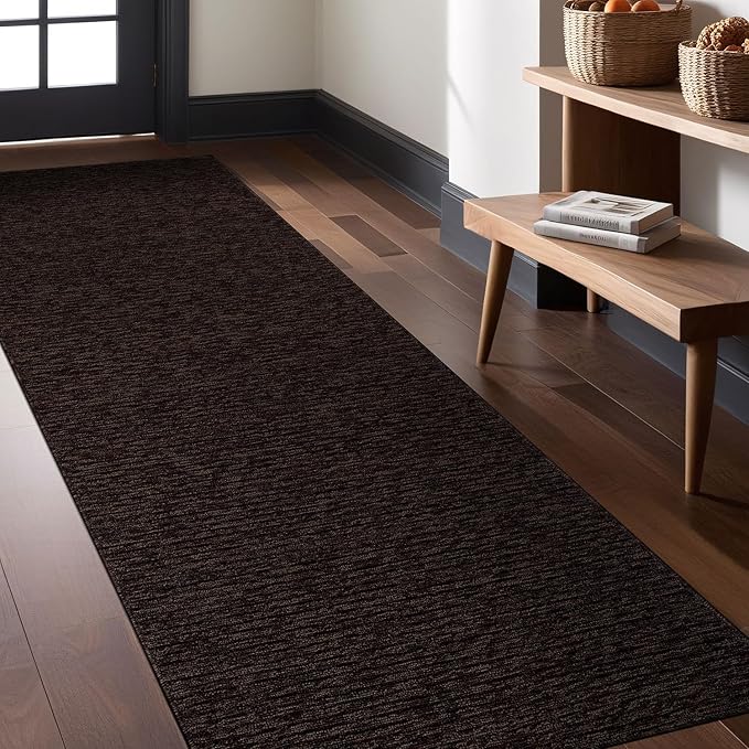 Non Slip Brown Solid Rubber Back Thing Runner Rugs for Living Room 2x7 for Kitchen, Rug for Bedroom and Hallway, Stain Resistant Easy Cleaning Non Shedding Carpet Brown 2 x 7