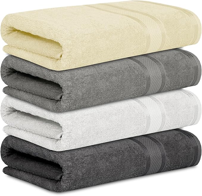 Casa Lino Multicolor I Bath Towels Set of 4 (54" x 27") - Large Bathroom Towel Set - 100% Cotton Towels for Bathroom - Highly Absorbent & Quick Dry Bath Towel Multipack - New Apartment Essentials