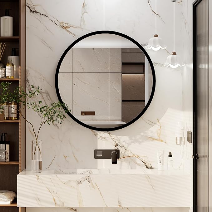 Royal Windsor 20 Inch Round Medicine Cabinet Mirror, Bathroom Mirror Wall Cabinet with Storage and Shelf, Surface Wall Mounted,Arched Cabinet Makeup Vanity Mirror for Bedroom, Black