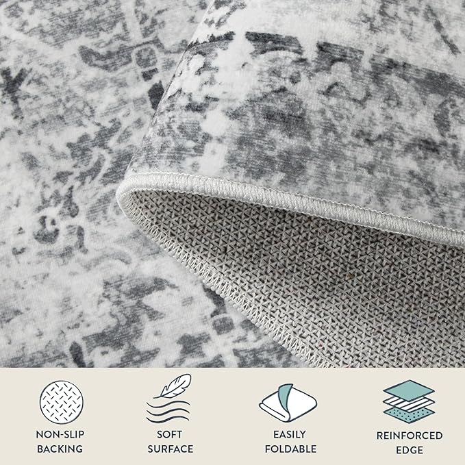 Lahome Vintage 8x10 Washable Grey Rugs for Living Room Bedroom, Boho Dining Room Rugs for Under Table, Soft Non Slip Indoor Throw Carpet for Home Office Playroom (8x10ft,Grey)