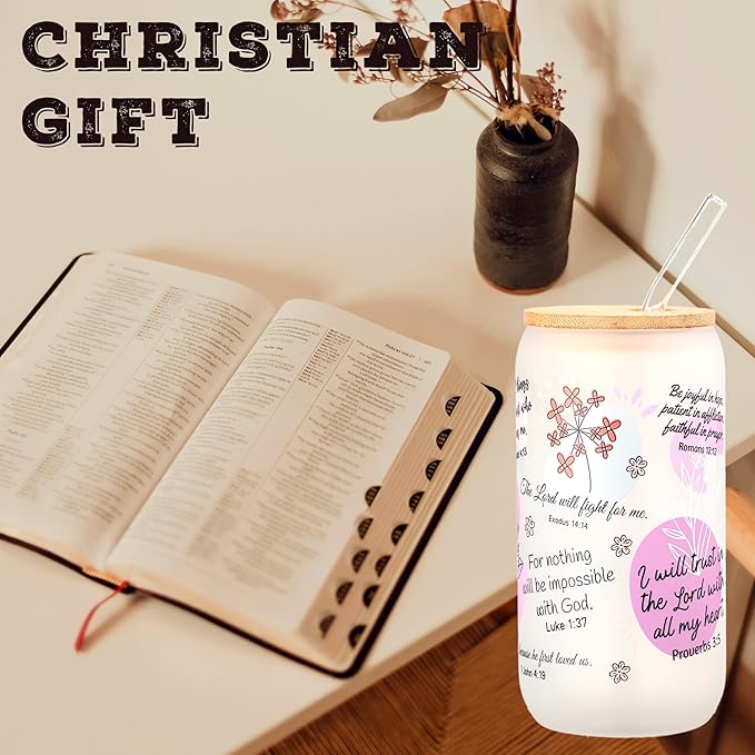 Bible Verse Coffee Mug, 16oz Christian Coffee Tumbler, Daily Affirmations Cup for Women, Religious Gifts for Mom, Sister, Christmas, Birthday, Mother’s Day(Frosted Glass)