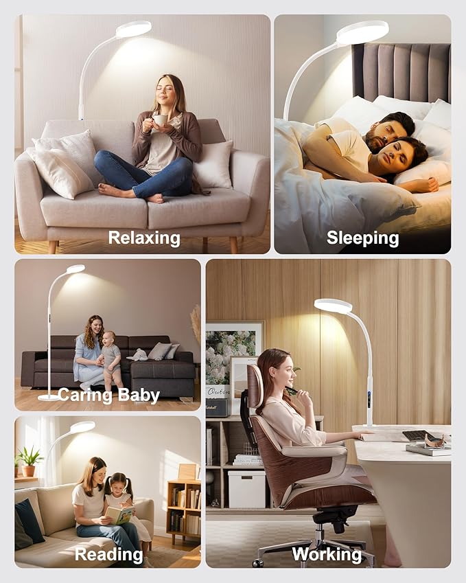 Light Therapy Lamp 11000 Lux, Full Spectrum LED UV-Free Sunlight Lamp with 10 Adjustable Brightness & 5 Color Temperatures, 3 in 1 Retractable Timer Control Therapy Floor Lamp, White