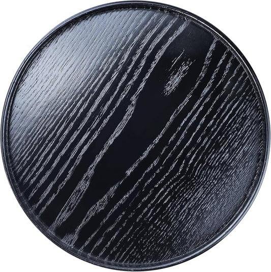 Round Solid Wood Serving Tray 21CM Black,Decorative Wooden Serving Plate for Tea Coffee Snack Food Meals,Ottoman Breakfast Tray with Raised Edge,for Home,Kitchen,Bathroom,Party,Restaurant Decor(8.26")