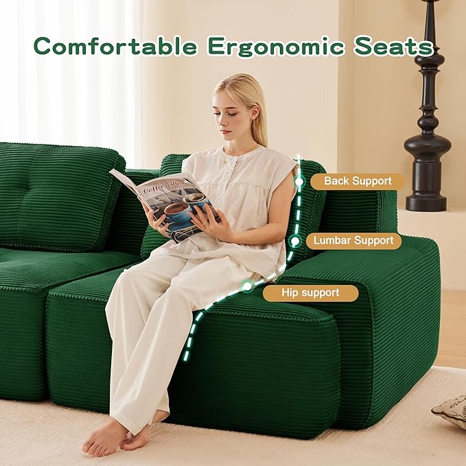 80'' Loveseat Sofa, 32D Foam Corduroy Boneless Couch with Pillow, Deep Seat Wide Arm Sectional Couch for Living Room, Small Spaces, Studio Apartment