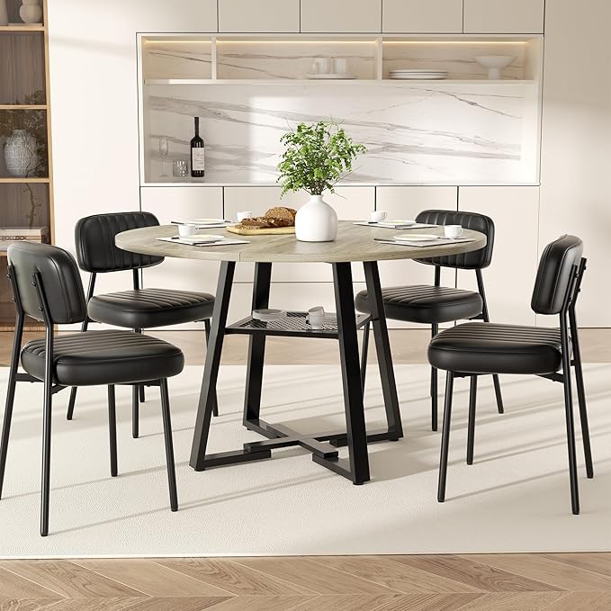 Round Dining Table for 2-4 People,42 Inch Dining Room Table,Modern Circle Kitchen Table with Storage Shelf and Metal Legs for Dining Room,Kitchen,Grey (Table Only)