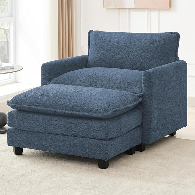 ROWHY Convertible Sectional Couch with Ottoman, Single Armchair with armrests, Modern Living Room Furniture Set, Small Couches for Small Spaces, for Living Room, Chenille, Royal Blue