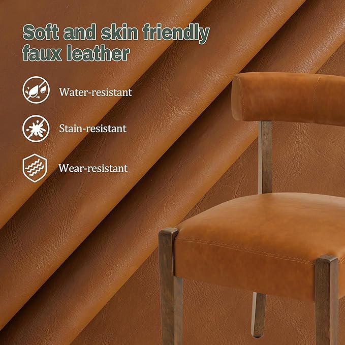 Faux Leather Dining Chairs Set of 4 Upholstered Kitchen & Dining Room Wooden Chairs Mid Century Modern Dining Chairs Low Back, Brown