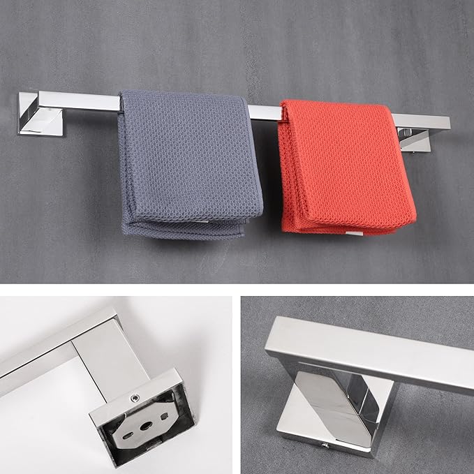 LANC 24-Inche Chrome Towel Bar for Bathroom Wall Mounted 60CM Silver Bath Towel Rack Stainless Steel Polished Towel Rod for Lavatory Kitchen Towel Holder Towel Hanger, A9010CP-L6