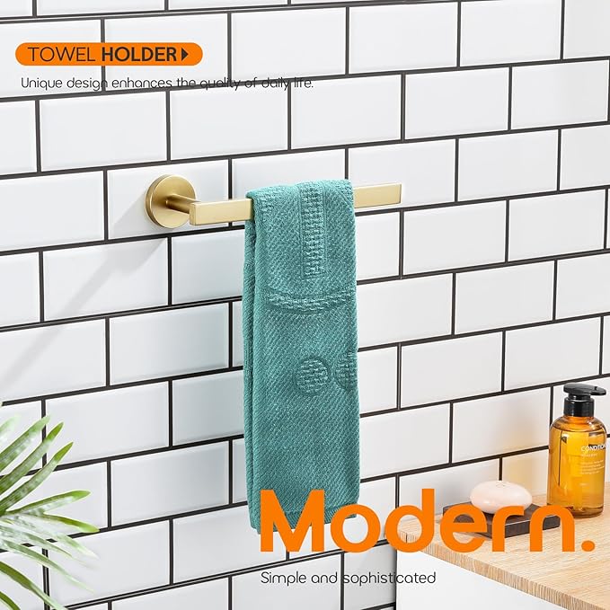Hand Towel Rings Bathroom Towel Holder Modern Small Bath Towel Bars Stainless Steel Wall Mounted Brushed Gold AN3001GD