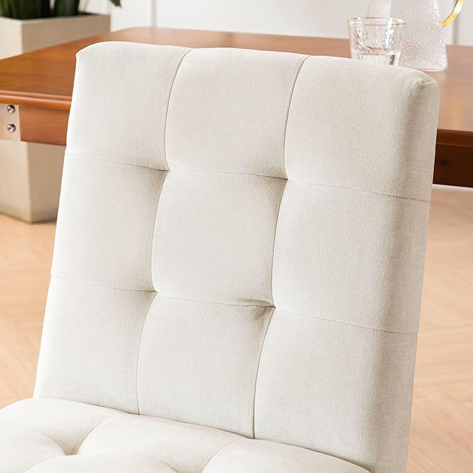 Rowill Modern Upholstered Dining Chairs Parsons Chair Linen Fabric Kitchen Chairs Tufted Armless Dining Room Chairs with Wood Legs Set of 6, Beige
