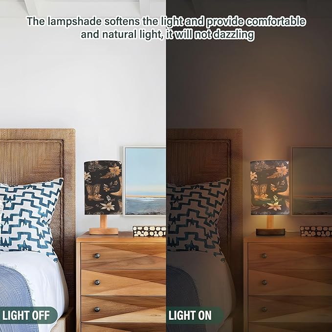 Western Cowboy Boots Flowers LED Table Lamp for Bedroom Bedside Lamp with USB Charging Ports Decor Nightstand for Living Room Reading Dorm Desk Home Office