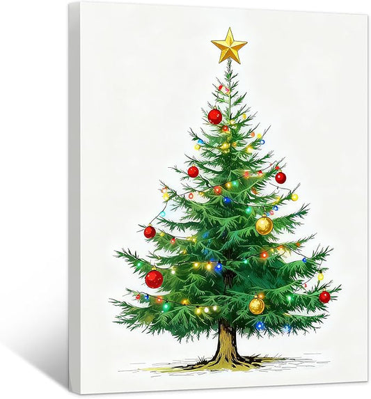 Framed Christmas Pictures Wall Decor,Vintage Pine Tree Prints,Winter Christmas Canvas Wall Art Decoration for Bedroom Bathroom Living Room Rustic Xmas Holiday Gifts (Christmas Tree 7, 16'' X 20'')
