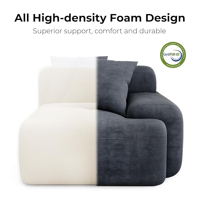 LIKIMIO 118" Modern L-Shaped Modular Sectional Sofa for Living Room, Corduroy Upholstery Charcoal Blue, Oversized 3-Seater Couch with Deep Seat and Movable Ottoman – No Assembly