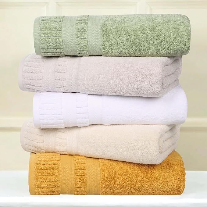Superior Venice Zero Twist Cotton Medium Weight Towels, for Guest Bath, Bathroom, Shower, Spa, Plush Towels, Bath Essentials, Ribbed Textured Border, 3 Piece Assorted Towel Set, White
