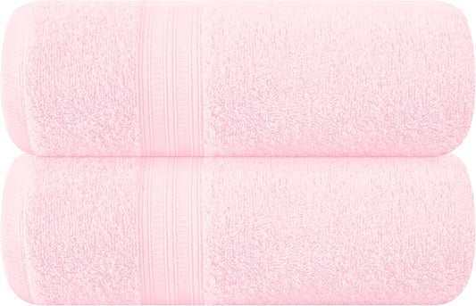 BOUTIQUO Cotton 2 Pack Oversized Bath Towel Set, Large Bath Towels 27x54, Ultra Soft, Absorbent, Compact, Quick Drying and Lightweight, Eco-Friendly and 100% Recyclable Towel Set - Pink