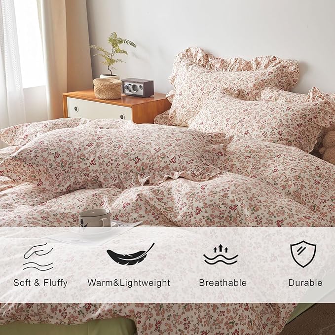 EAVD Garden Cute Small Floral Comforter Set Full Fluffy Soft Microfiber Chic Shabby Floral Bedding Set with 2 Pillowcases Reversible Fresh Botanical Comforter Set for All-Season