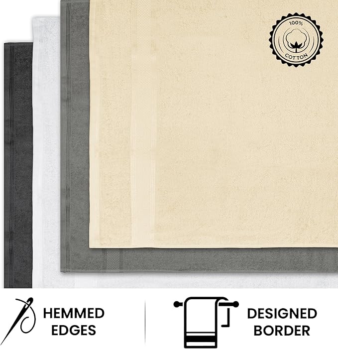Casa Lino Multicolor I Bath Towels Set of 4 (54" x 27") - Large Bathroom Towel Set - 100% Cotton Towels for Bathroom - Highly Absorbent & Quick Dry Bath Towel Multipack - New Apartment Essentials