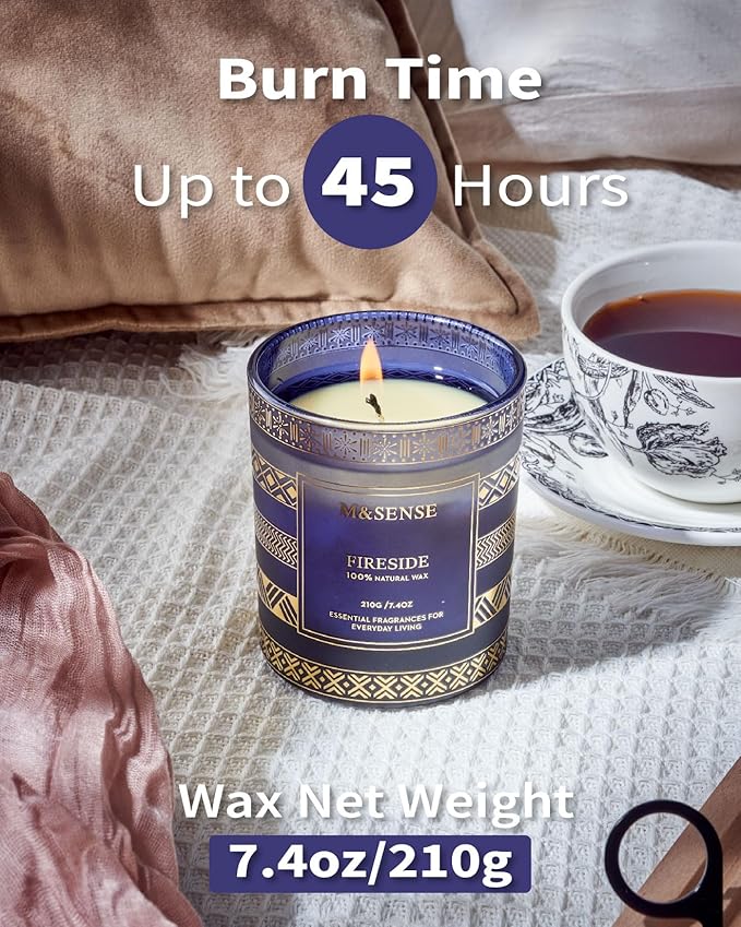 M&SENSE Fireside Scented Candle for Men, Masculine Home Scent, Luxury Gift for Christmas, Thanksgiving, Halloween, Valentines, Fathers Day, Housewarming, Cozy Winter Room Decor