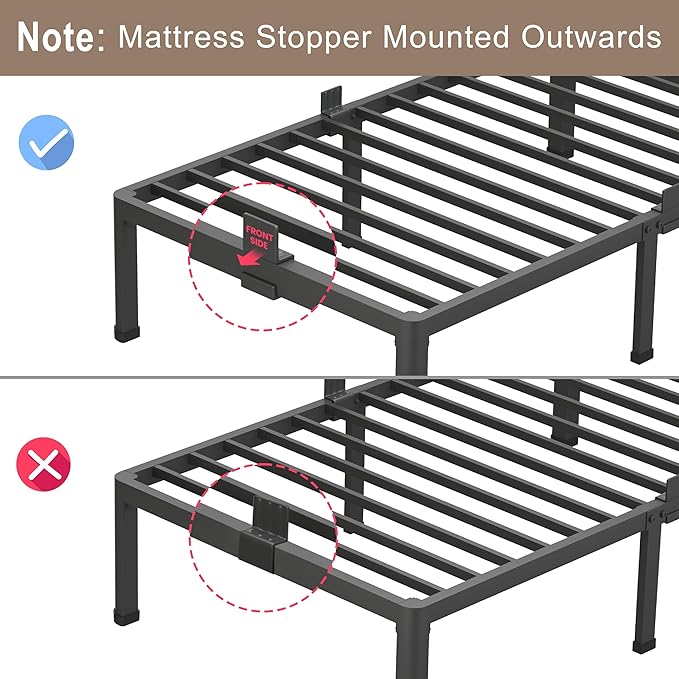 ROIL 10 Inch King Bed Frame with Rounded Corner Low Profile Metal Platform 3500LBS Heavy Duty Steel Slats No Box Spring Needed Noise-Free Easy Assembly