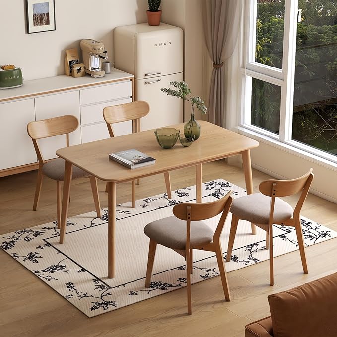 100% Solid Wood Upholstered Dining Chairs, Mid Century Modern Oak Dining Chairs with Curved Back Design with Butterfly Wing Shape for Kitchen, Dining Room, Restaurant (1PK, Log Color-Gray Cushion)