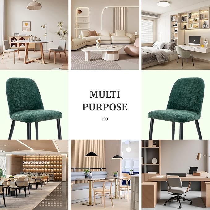 Upholstered Dining Chairs Set of 4, Mid Century Modern Fabric Dining Room Chair High-Back Padded Kitchen Chairs with Padded Seat and Metal Legs for Kitchen Dining Room Restaurant Cafe, Green