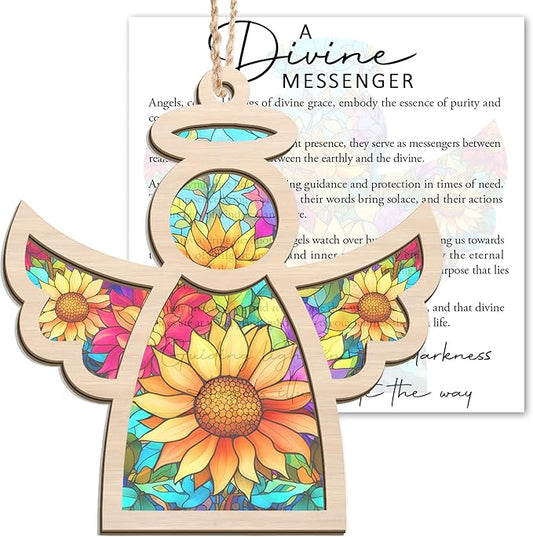 Angel Ornaments for Christmas Tree - Guardian Angel Suncatcher with Card for Tree Decorations - Sympathy Gifts for Loss of Loved One, Christmas Ornaments 2025, Sun Catchers for Home Decor