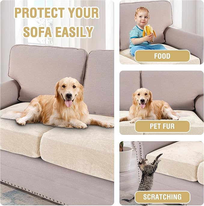 H.VERSAILTEX Stretch Chenille Couch Cushion Cover Soft Sofa Covers Individual Seat Couch Slipcover Sets Furniture Protector Seat Cushion Sofa Cover (3 Piece Sofa Cushion Covers, Beige)