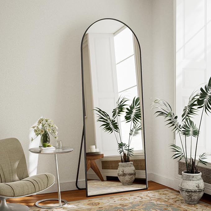 71 x 26 inch Arched Full Length Mirror - Full Body Floor Mirror, ShatterVue Tempered Glass, Standing, Leaning, Wall Mounted for Living Room, Bedroom, Black