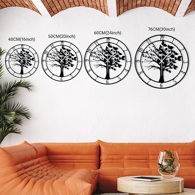24inch/60cm Large Tree of Life Wall Clocks for Living Room Decor,Bedroom,Battery Operated Big Metal Decorative Analog Silent Non Ticking Wall Clock,Room Wall Decor (Tree of Life, 24 inches)