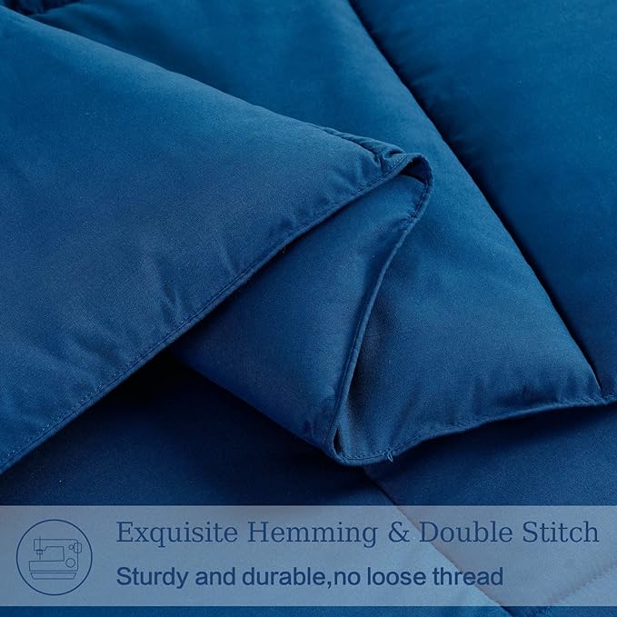 EASELAND Twin XL Down Alternative Comforter - Quilted Duvet Insert for All Seasons, Soft Lightweight with Corner Tabs, Summer Winter Warm Bedding, Navy 68×92 Inches