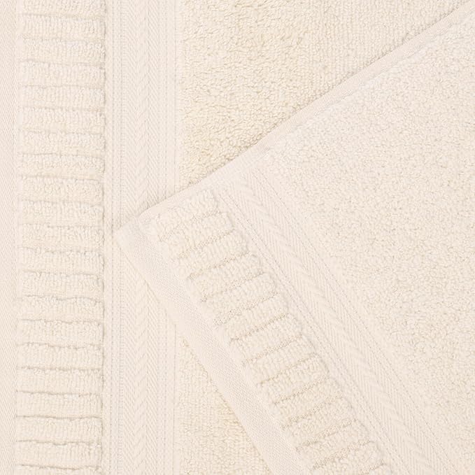Superior Venice Zero Twist Cotton Medium Weight Towels, for Guest Bath, Bathroom, Shower, Spa, Plush Towels, Bath Essentials, Ribbed Textured Border, Bath Towels, Set of 2, Ivory